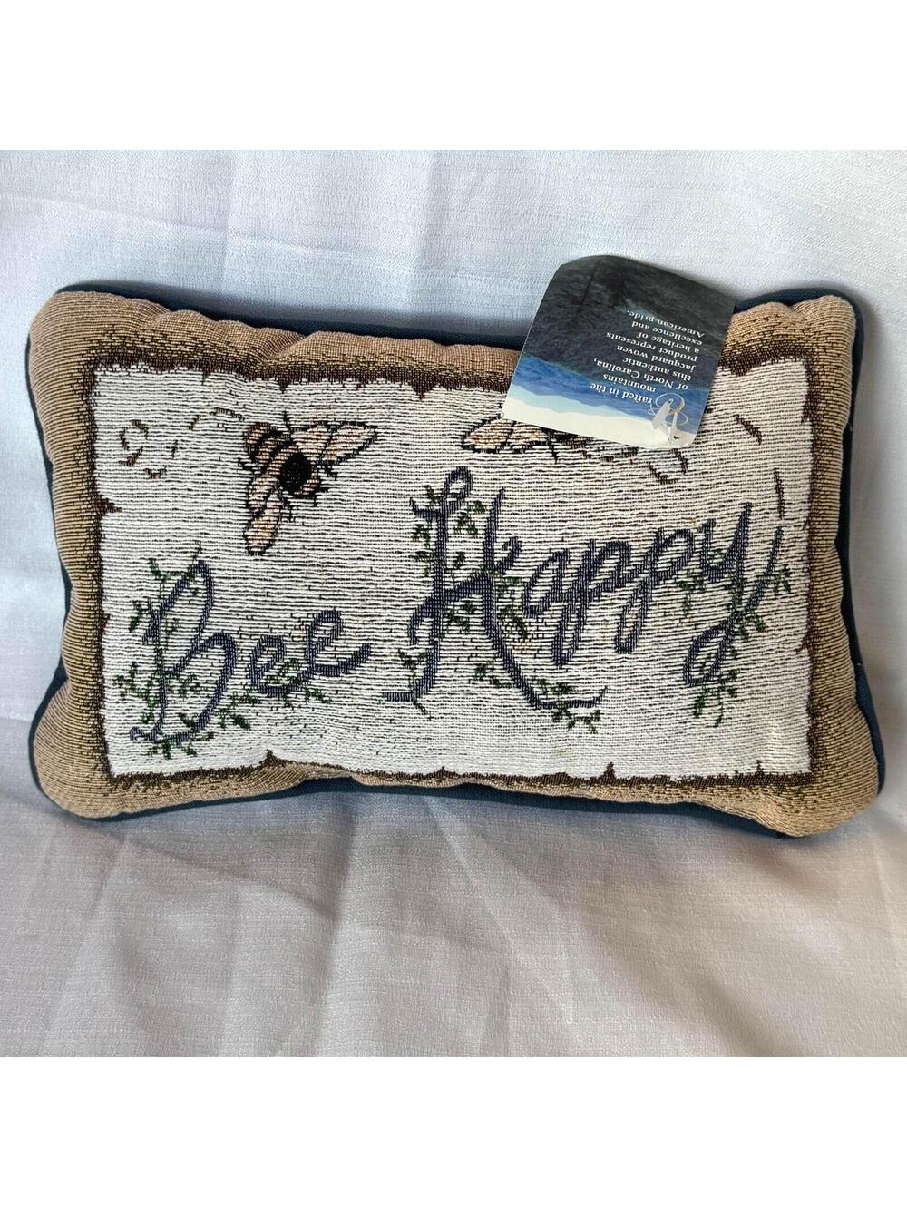 NWT Bee Happy Tapestry Throw Pillow Decorative Made in the USA Cottagecore 12"x8